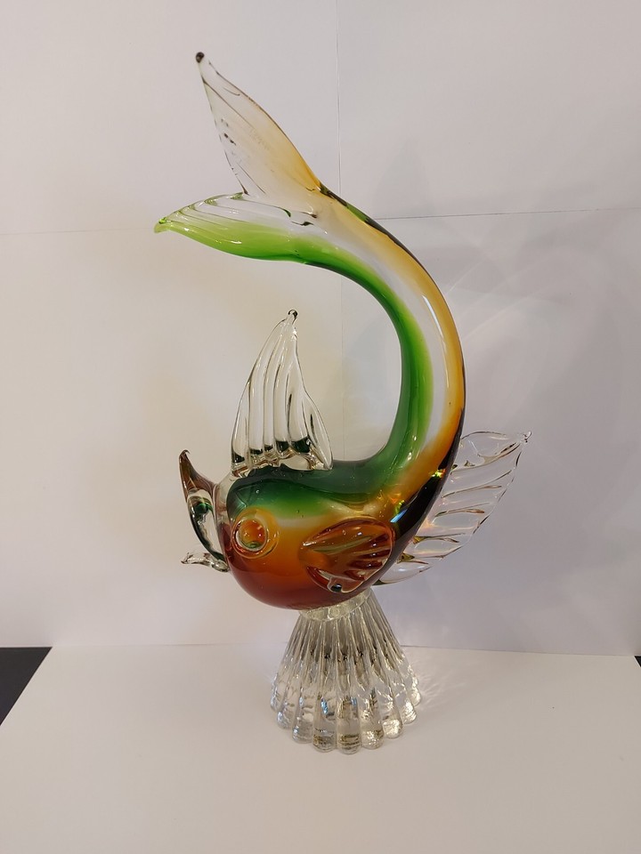 Venini Murano Glass Fish, Clear/Green/Amber, H26cm, VGC, VGC, On