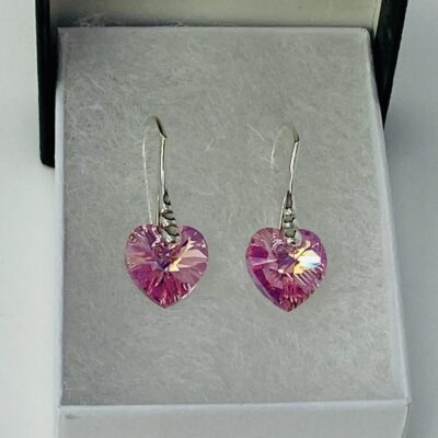 925 Silver Heart Earrings Jewellery Pink Rose Made With Austrian Crystals