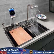 Digital Display Stainless Steel Kitchen Sink Single Slot with Faucet Cup Washer