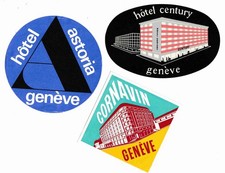 GENEVE Switzerland &ndash; lot of 3 vintage luggage hotel labels