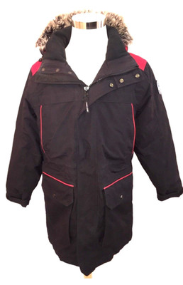 Lands' End BLack Expedition Faux Fur Hooded Parka Jacket Winter Coat Small 34/36