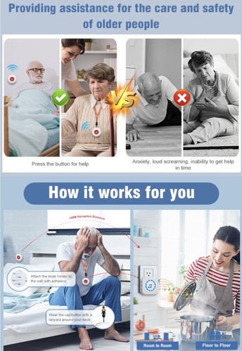 ChunHee Dzwonek telefoniczny Starsi Przycisk paniki Alarm Emergenc Caregiver Pager 1rec + 2tran - Zdjęcie 11 z 19