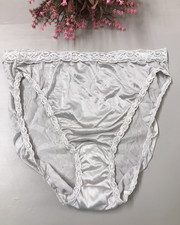Vintage Lady Manhattan Satin Briefs White Lace Trim Women  s Sz 7