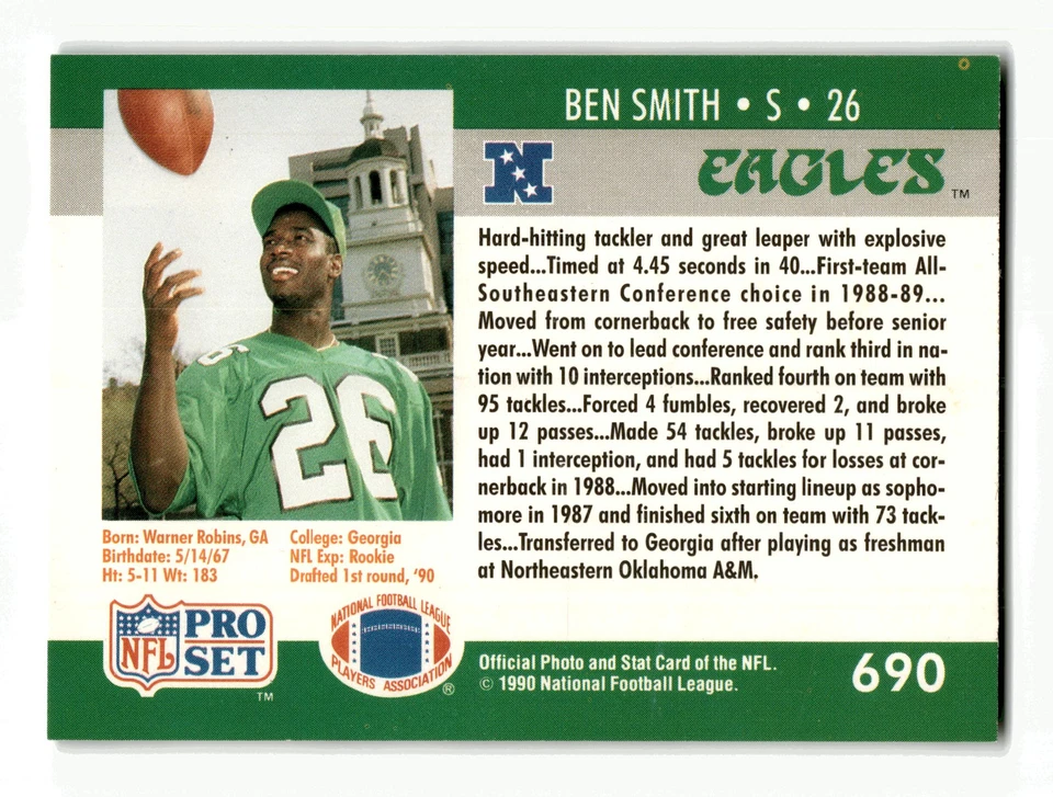 Ben Smith RC Rookie 1990 Pro Set #690 Philadelphia Eagles NM-MINT - Image 2 of 2