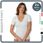 Set 2 Maglia Intima da Donna in LANA e COTONE Termica Pizzo Maglietta Canotta