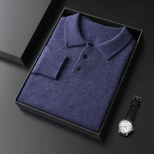 Men's Merino Wool Sweater Polo Collar Pullover Autumn Winter New Cashmere Knitwe