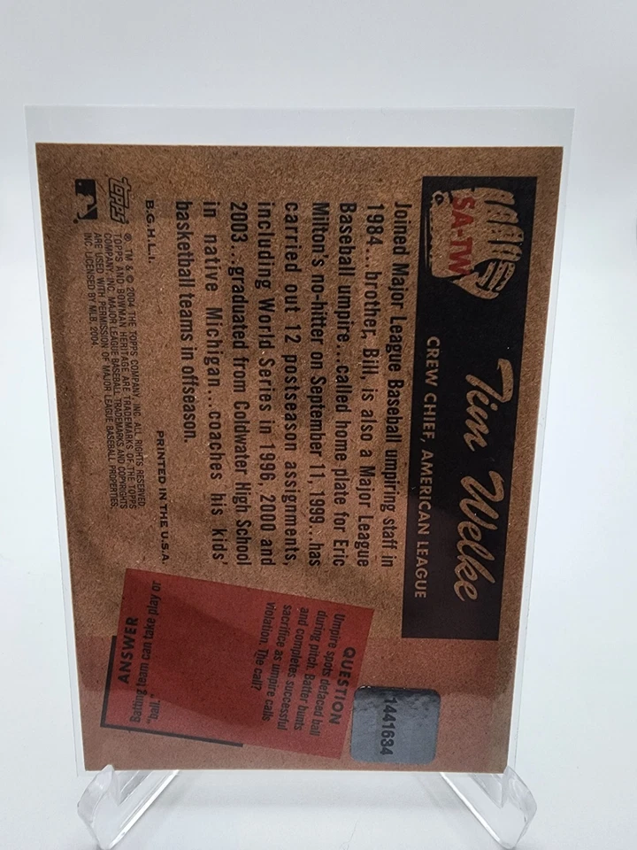 2004 Bowman Heritage Signs of Authority Tim Welke #SA-TW Auto RC 4/55 Red Ink - Image 2 of 2