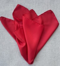 Vintage Silk Ashear Pocket Square Hand Rolled Solid Red Italy 18.25"