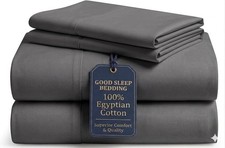 100% Egyptian Cotton Sheets Queen Size, 4 Piece Silky Sateen Weave Queen Bed ...