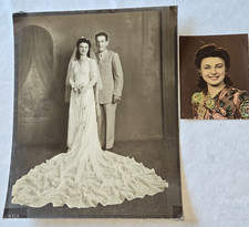 LOT OF 2 VINTAGE 40'S B W COLORIZED PHOTOS BRIDE GROOM WWII US ARMY OFFICER