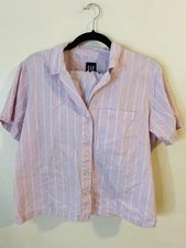 Gap Women’s Striped Light Pink Shorts Pajama Set 100% Cotton Side Pockets