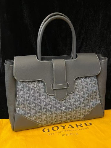 Goyard Saigon Tote Bag Grey Goyardine Canvas Shopper Top Handle Auth.