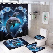 4 Pcs Bathroom Shower Curtain Set,Bathroom Sets with Rugs Bath Mat,U Shape a...