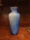 Murano Glass Vase Blue with Gold Flecks Made In Italy Hand Blown 9.5” Tall