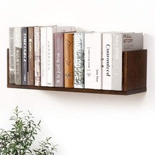 HOMWOO Floating Bookshelf Hanging FAS Grade Natural Solid Wood Shelves U-Shap...