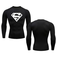 Superman Superhero Gym T-Shirt Compression Top Quick Dry Base Layer Breathable