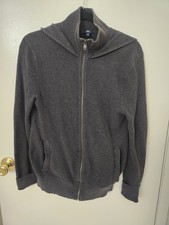 GAP Men's Size M Charcoal Knit Full Zip Hoodie Sweater 100 Cotton Free Shipping