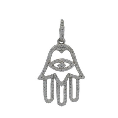 Diamant Pave Hamsa Palme Hand Amulett Charm 18K 750 Weißgold Tropfen Anhänger