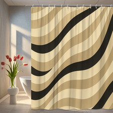 Stylish Black and Beige Wavy Shower Curtain for Modern Bathroom Decor