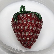 Handmade Beaded Strawberry Ornament/Pendant Red and Green Clear Beads