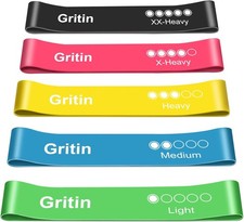 Gritin Resistance Bands, Set of 5 Skin-Friendly Resistance Fitness Exercise Loop
