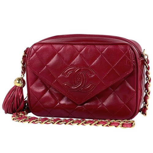 Chanel Fringe Shoulder Bag Shoulder Bag tassel matelasse leather Red Women