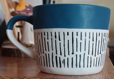Nicola Spring Mug Blue Cream Black Dash Stoneware Cup Coffee Tea Quirky 