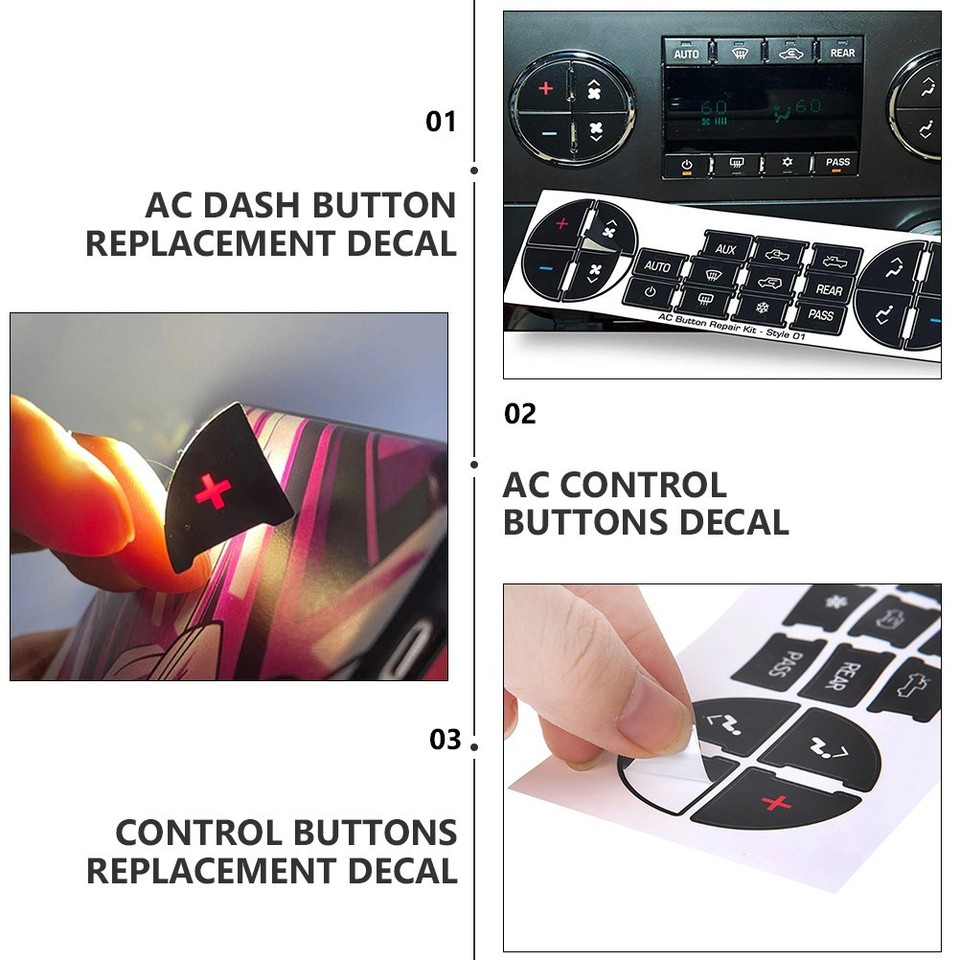 3 Sheets Car Button Sticker Repair AC Dash Stickers Replacement Decal ...