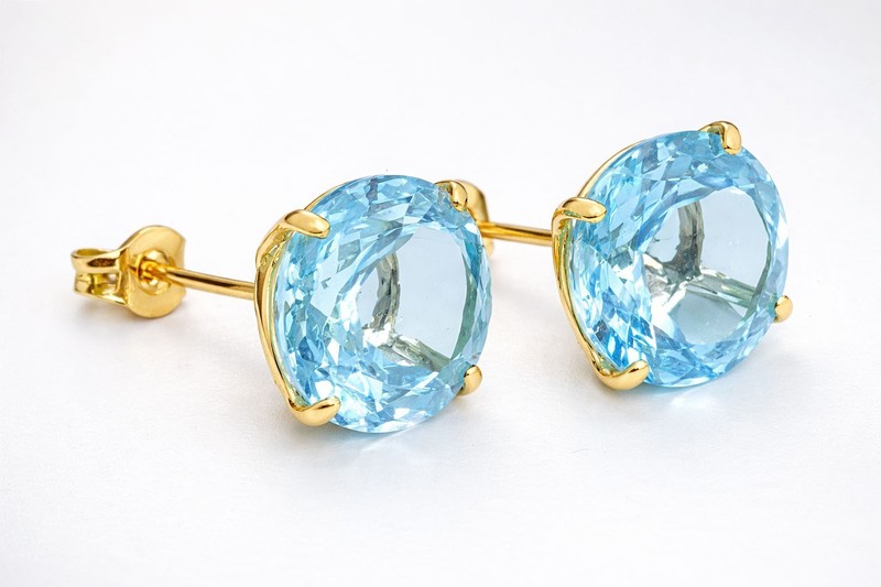 GENUINE 8.80 Cts AQUAMARINE STUDS EARRINGS 14K YELLOW GOLD - Free Appraisal -NWT