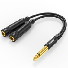 1/4" TS Male to Dual 1/4" TS Female Y Splitter Cable, Gold-Plated Connectors,...