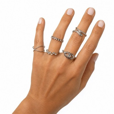 Kimmicat Fingerring Finger Ringe Set 5 Stück Stainless Steel silberfarben 5 x