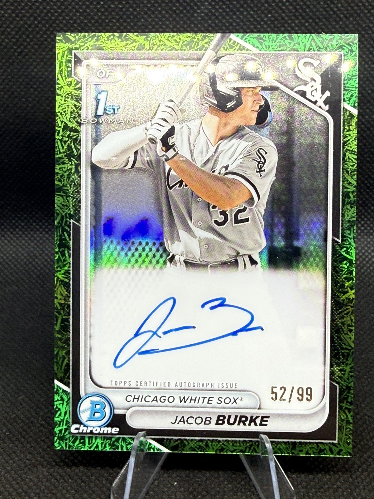 2024 Bowman Chrome Green Grass Refractor Auto JACOB BURKE #CPA-JB /99 1st Bowman