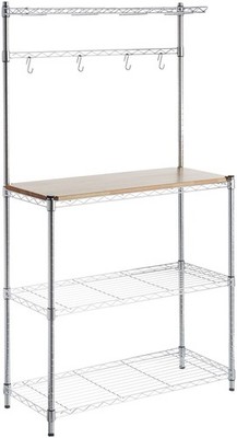 3 Tier Kitchen Bakers Rack with Storage, Removeable Top, Wood/Chrome, 14 D x