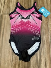 QUATRO gymnastics Leotard Trinity Thomas Ombr Crystals Strappy Back Child L NWT