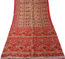 Sushila Vintage Brown Saree 100 Pure Silk Printed Floral Soft Craft Fabric
