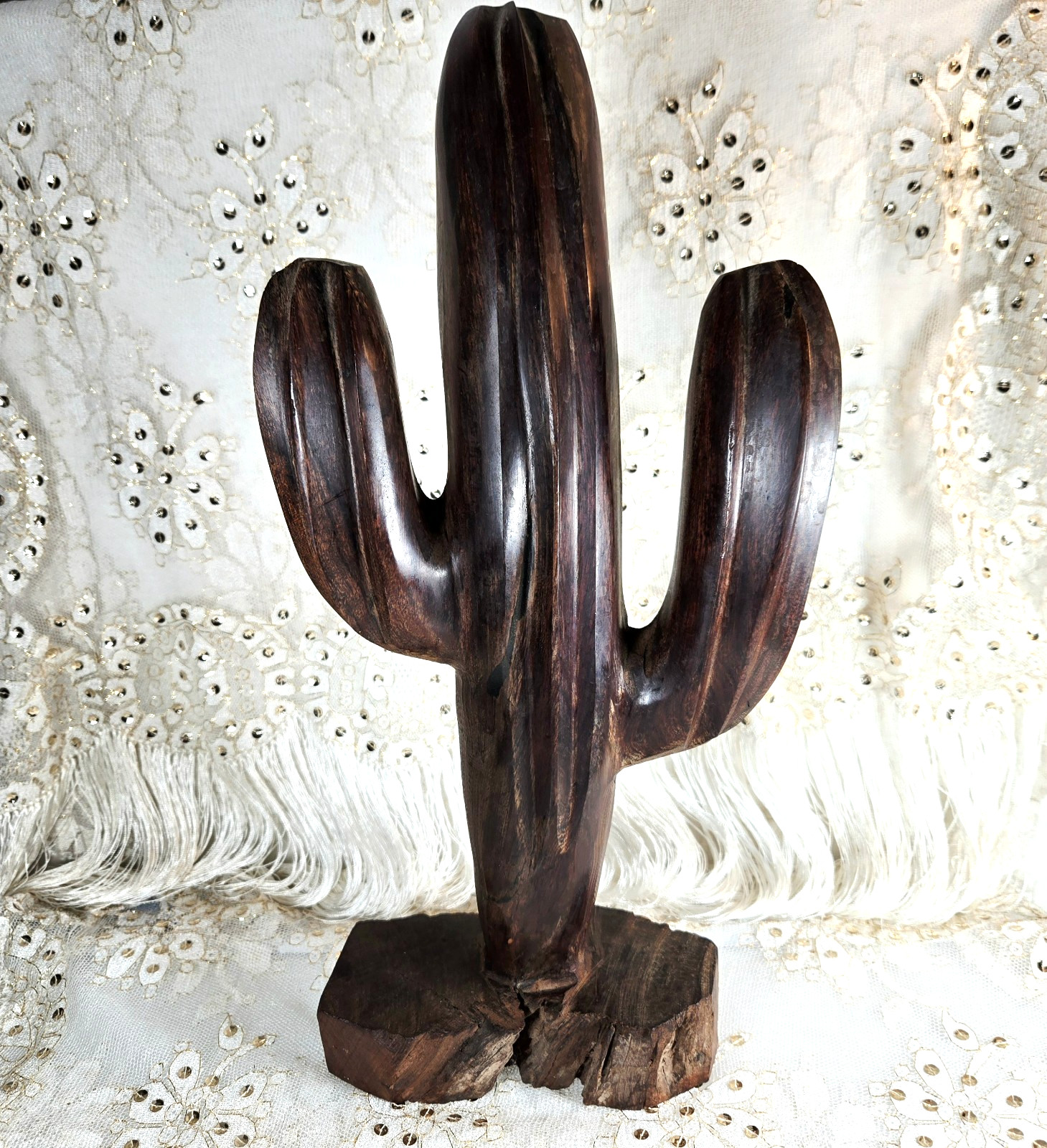 VTG Hand Carved Ironwood Saguaro Cactus Sculpture Southwestern LG 14