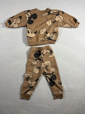 Disney Baby Mickey Mouse 2 Piece Sweatshirt Jogger Set 18M Brown All Over Print
