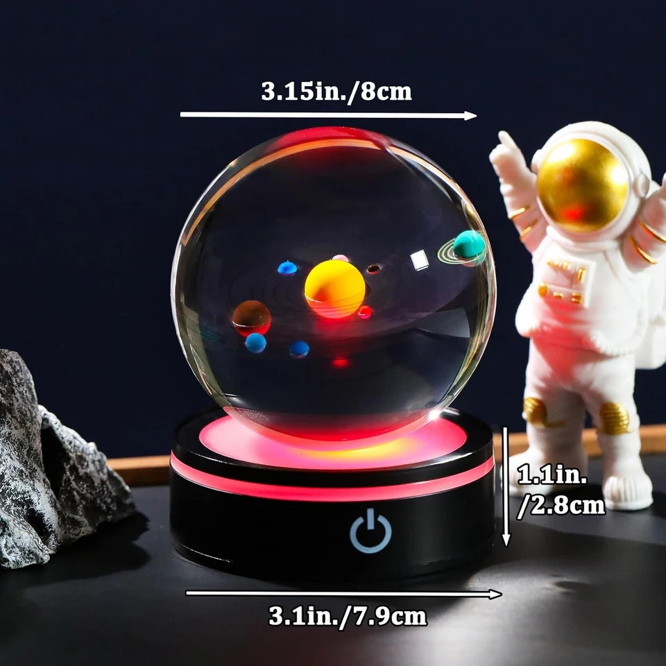 Sistema Solar YWHL 3D Modelo Bola de Cristal 80mm com Base de Luz, Modelo de Lâmpada Planeta - Imagem 3 de 4