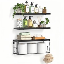 Floating Bathroom Shelves Wall Mounted - Wooden Shelf Set of 3 for Over Toile...