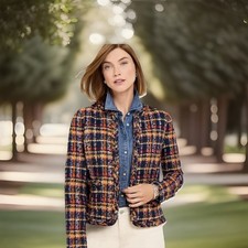 Talbots Multicolor Tweed Look Jacket Clasp Front New With Tags Petite 2