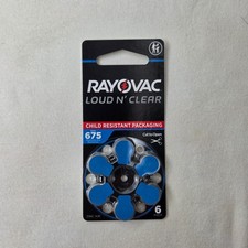 Rayovac Loud N Clear Size 675 Hearing Aid Batteries Lot 6 Pk Zinc Air Exp 2028