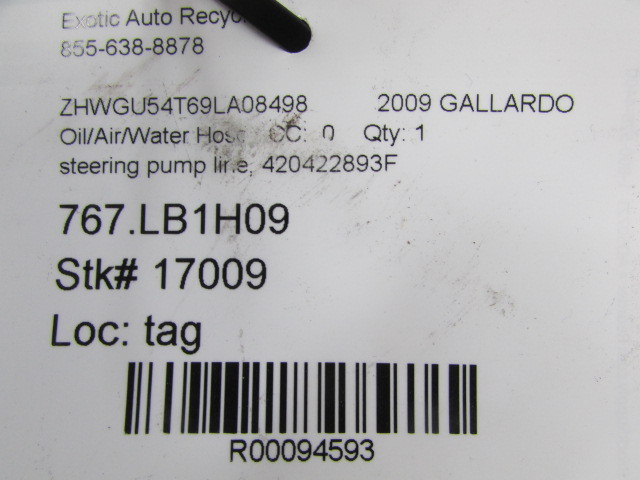 Lamborghini Gallardo LP550, 560, 570, Power Steering Pump Line, Used, 420422893F