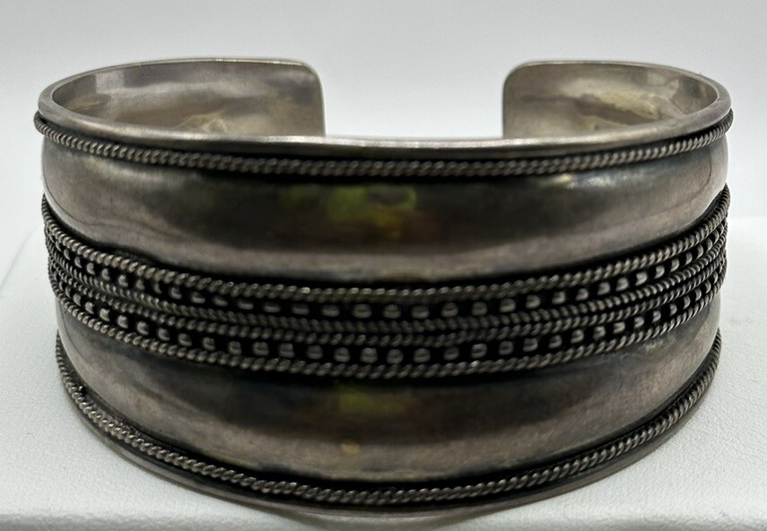 Thick Sterling Silver 925 Pattern Cuff Bracelet (… - image 1