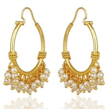 18K Gold Plated Chand Bali Earrings Handmade Multi Beads Pearl Hoops Jewellery