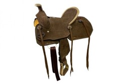 Youth Hard Seat Roper Style Saddle Chocolate Rough Out Leather Full QHB 12" NEW