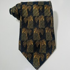 Ermenegildo Zegna Black Silk Tie w Brown Green Leaves Design 58x3.75  