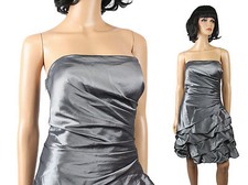 NWT Strapless Gown Sz S Short Silver Steel Gray Cocktail Prom Dress Bubble Hem