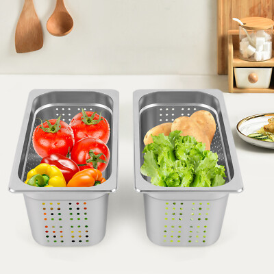 2-Pack 1/3 Size 6'' Deep, Anti-Jam Perforated Stainless Steel Steam Table Pan