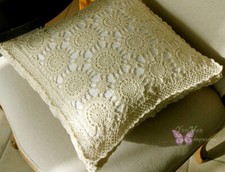 Rural Beige Hand Crochet Fine Thread Cotton Cushion Cover Square 35cm NEW