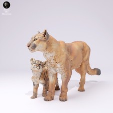 Mountain Lion and Cub Resin 3D printed Dioram...
